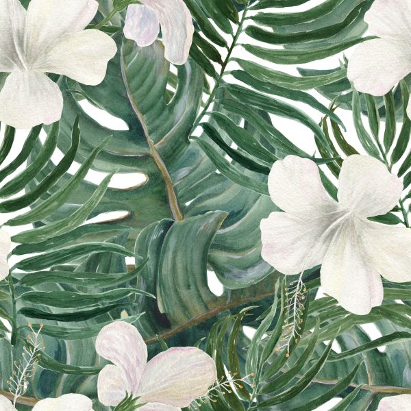 Behang Palmbladeren Met Hibiscus - Afbeelding 2