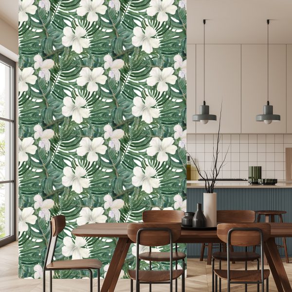 Behang Palmbladeren Met Hibiscus - Afbeelding 4