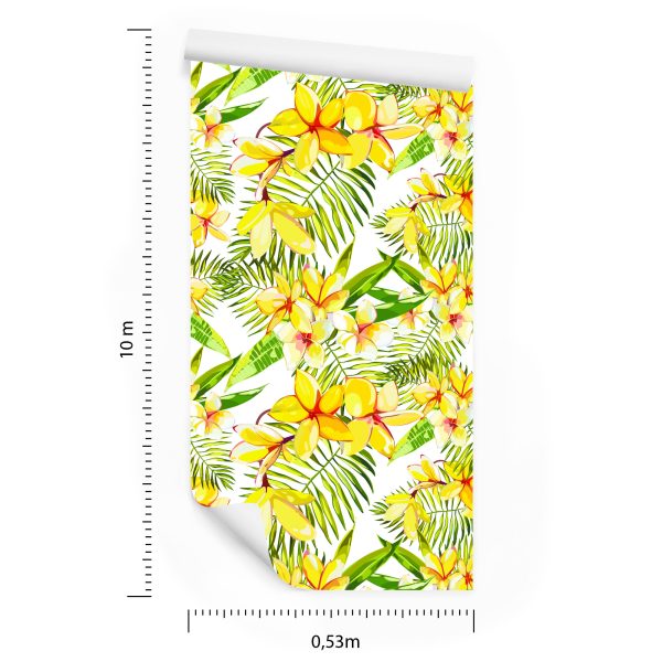 Behang Plumeria-Bloemen Met Palmbladeren - Afbeelding 8