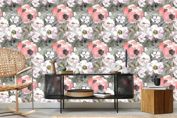 Behang Rozen Met Vintage Papaver - Afbeelding 5
