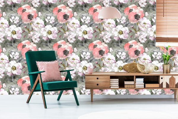 Behang Rozen Met Vintage Papaver - Afbeelding 6