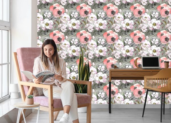 Behang Rozen Met Vintage Papaver - Afbeelding 7