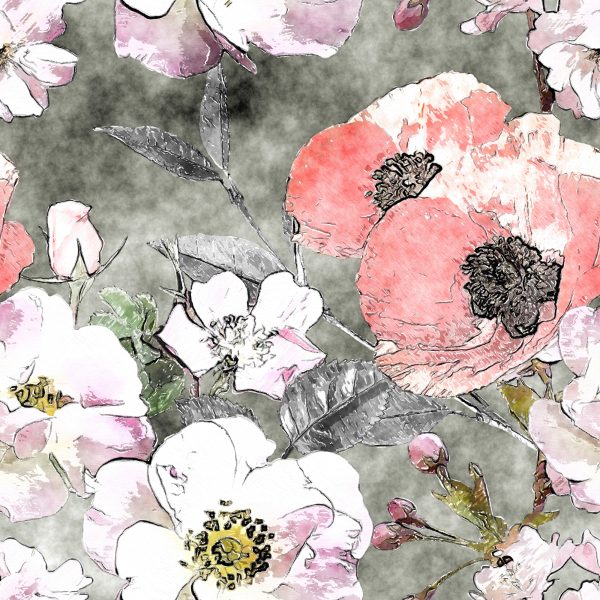 Behang Rozen Met Vintage Papaver - Afbeelding 2