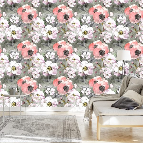 Behang Rozen Met Vintage Papaver - Afbeelding 3