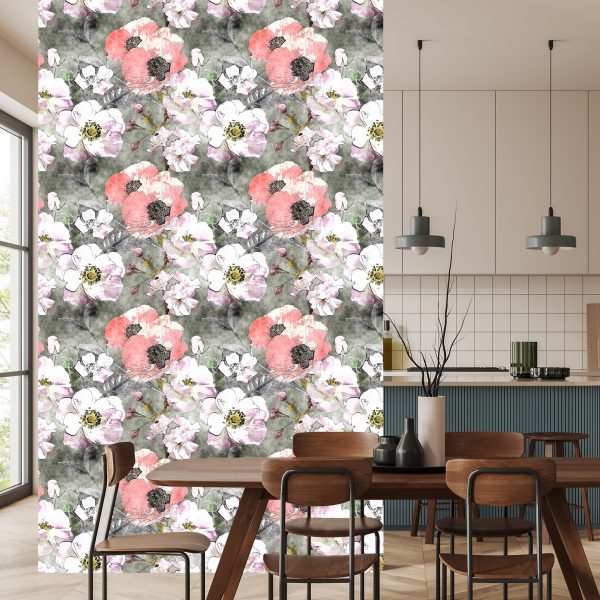 Behang Rozen Met Vintage Papaver - Afbeelding 4