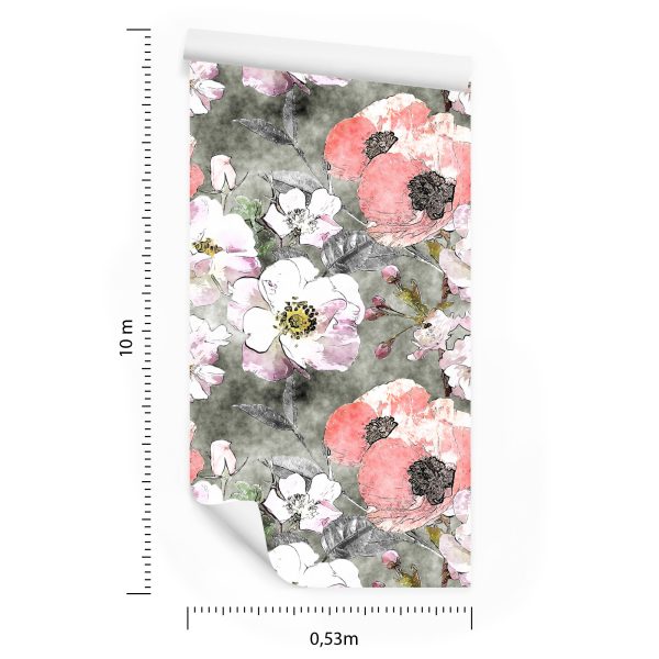 Behang Rozen Met Vintage Papaver - Afbeelding 8