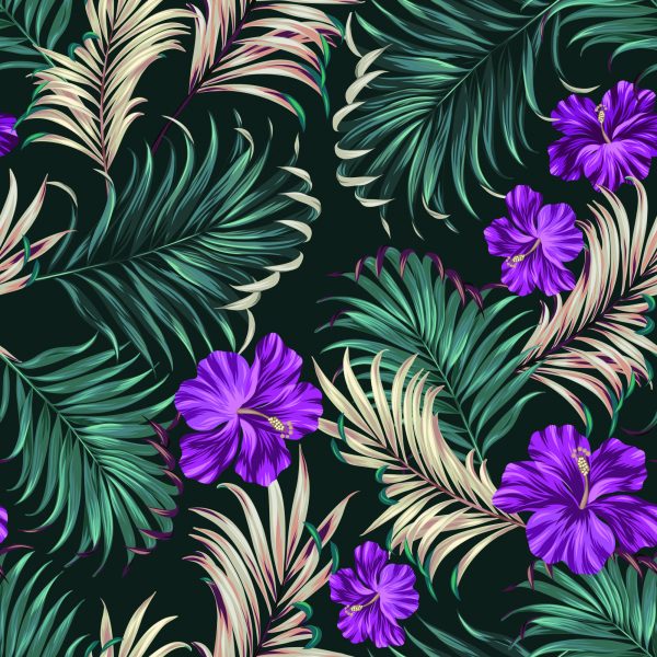 Behang Hibiscus Met Tropische Bladeren - Afbeelding 2