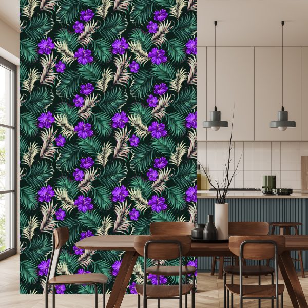 Behang Hibiscus Met Tropische Bladeren - Afbeelding 4