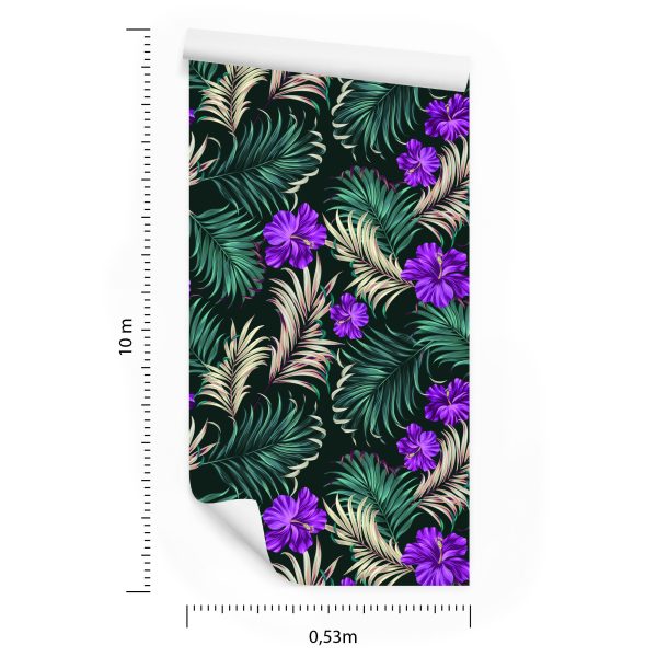 Behang Hibiscus Met Tropische Bladeren - Afbeelding 8