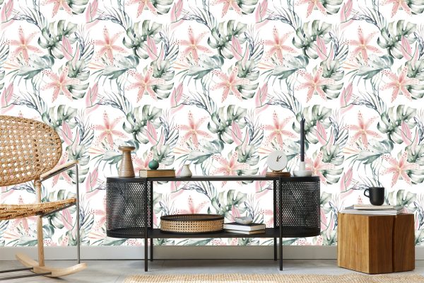 Behang Tropische Orchideeën Met Bladeren - Afbeelding 5