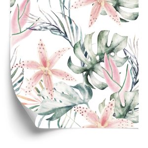 Behang Tropische Orchideeën Met Bladeren