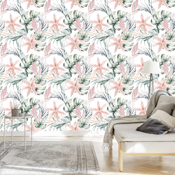 Behang Tropische Orchideeën Met Bladeren - Afbeelding 3