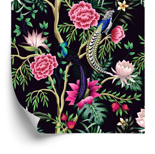 Behang Tropische Planten Met Vogels