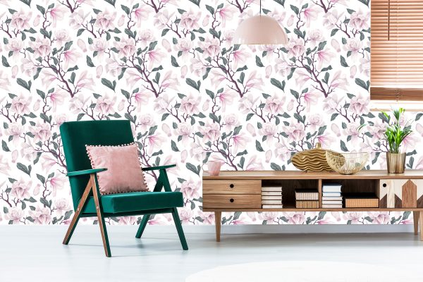 Behang Geschilderde Bloeiende Magnoliabloemen - Afbeelding 6