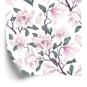 Behang Geschilderde Bloeiende Magnoliabloemen