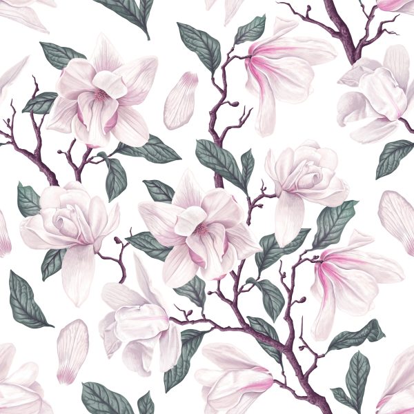 Behang Geschilderde Bloeiende Magnoliabloemen - Afbeelding 2