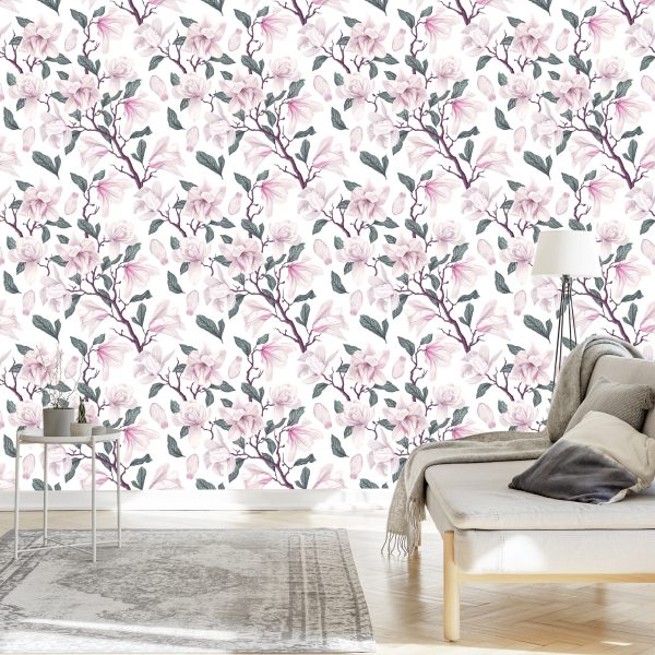 Behang Geschilderde Bloeiende Magnoliabloemen - Afbeelding 3