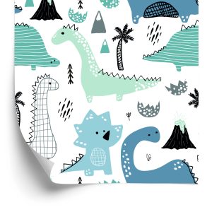 Behang Blauwe Dinosaurussen