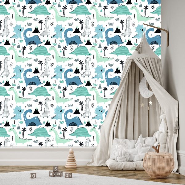 Behang Blauwe Dinosaurussen - Afbeelding 3