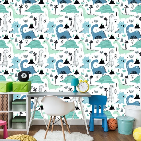 Behang Blauwe Dinosaurussen - Afbeelding 4