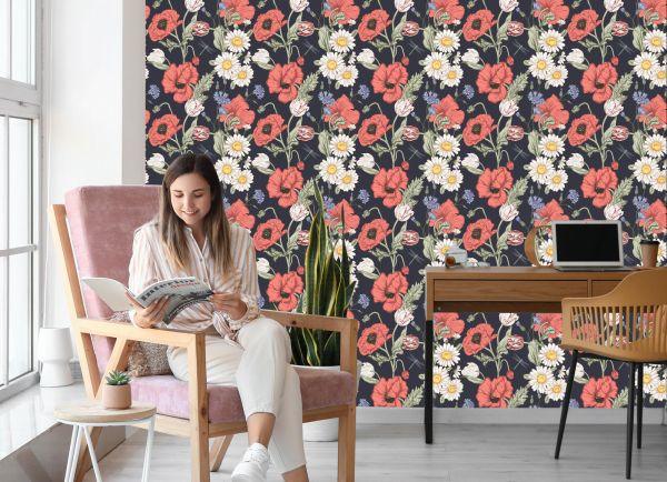 Behang Tulpen, Klaprozen, Korenbloemen En Madeliefjes - Afbeelding 7