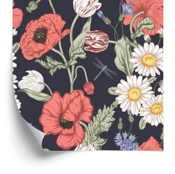 Behang Tulpen, Klaprozen, Korenbloemen En Madeliefjes