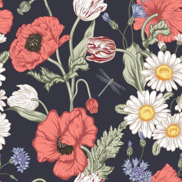 Behang Tulpen, Klaprozen, Korenbloemen En Madeliefjes - Afbeelding 2