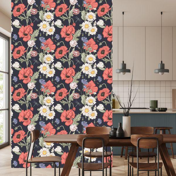 Behang Tulpen, Klaprozen, Korenbloemen En Madeliefjes - Afbeelding 4