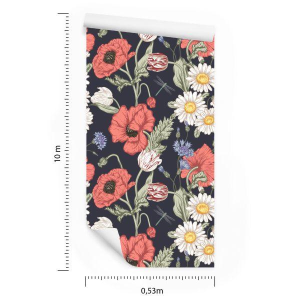 Behang Tulpen, Klaprozen, Korenbloemen En Madeliefjes - Afbeelding 8