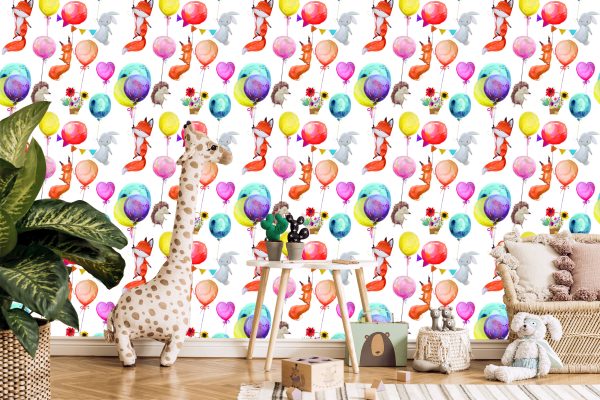 Behang Voor Kinderen - Bosdieren En Ballonnen - Afbeelding 5