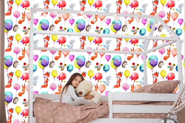 Behang Voor Kinderen - Bosdieren En Ballonnen - Afbeelding 7