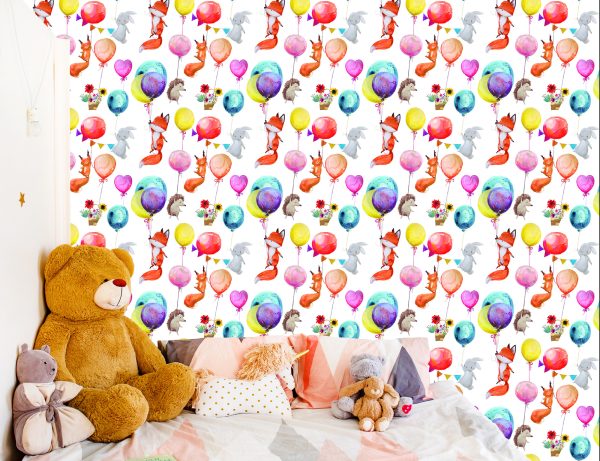 Behang Voor Kinderen - Bosdieren En Ballonnen - Afbeelding 6