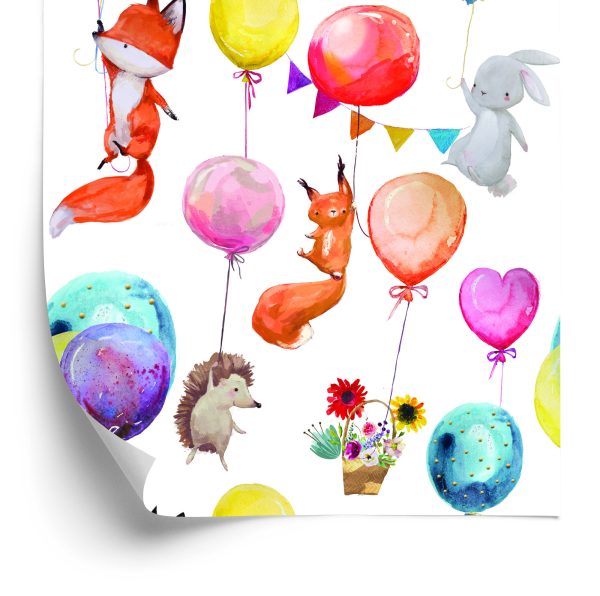 Behang Voor Kinderen - Bosdieren En Ballonnen