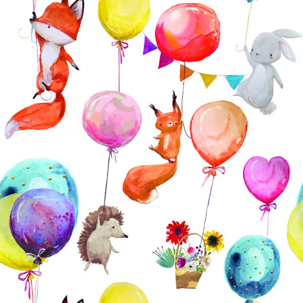 Behang Voor Kinderen - Bosdieren En Ballonnen - Afbeelding 2