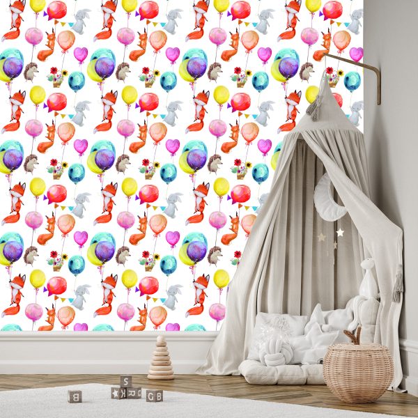 Behang Voor Kinderen - Bosdieren En Ballonnen - Afbeelding 3