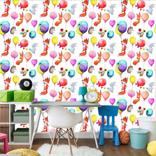 Behang Voor Kinderen - Bosdieren En Ballonnen - Afbeelding 4