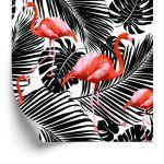 Behang Flamingo's En Zwarte Exotische Bladeren