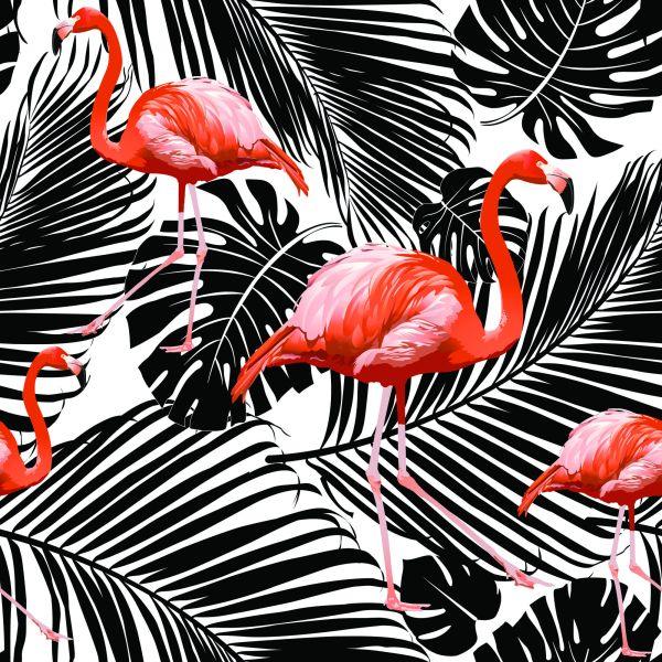 Behang Flamingo's En Zwarte Exotische Bladeren - Afbeelding 2