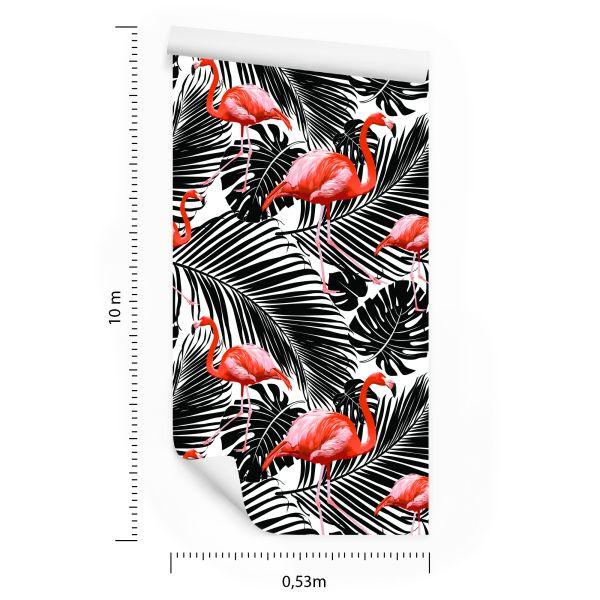 Behang Flamingo's En Zwarte Exotische Bladeren - Afbeelding 8