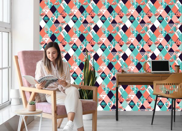 Behang Flamingo's En Tropische Bladeren - Afbeelding 7
