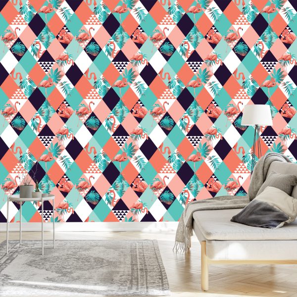 Behang Flamingo's En Tropische Bladeren - Afbeelding 3