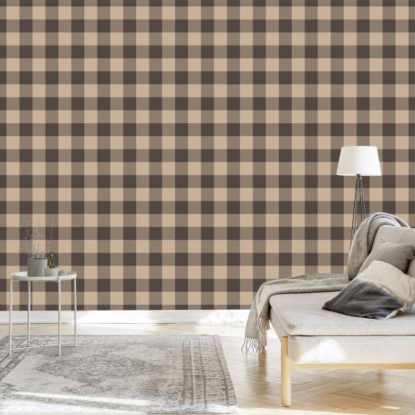 Behang Modieuze Bruine En Beige Vintage Ruit - Afbeelding 3
