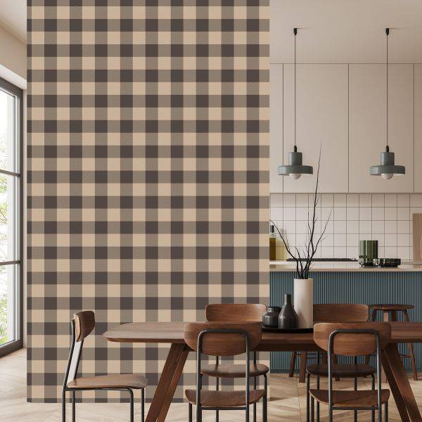Behang Modieuze Bruine En Beige Vintage Ruit - Afbeelding 4