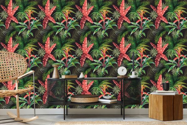 Behang Palmbladeren En Exotische Bloemen - Afbeelding 5