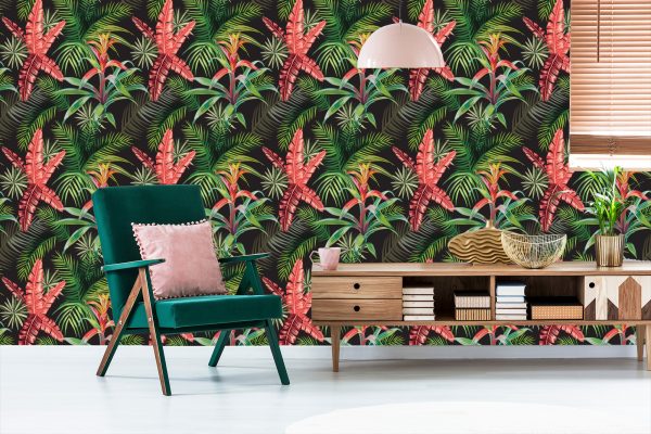 Behang Palmbladeren En Exotische Bloemen - Afbeelding 6