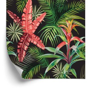 Behang Palmbladeren En Exotische Bloemen