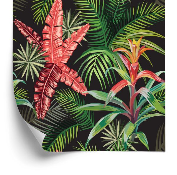 Behang Palmbladeren En Exotische Bloemen