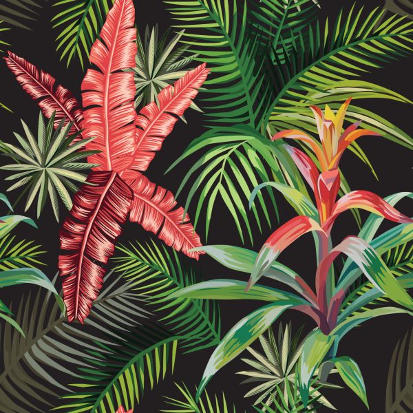Behang Palmbladeren En Exotische Bloemen - Afbeelding 2