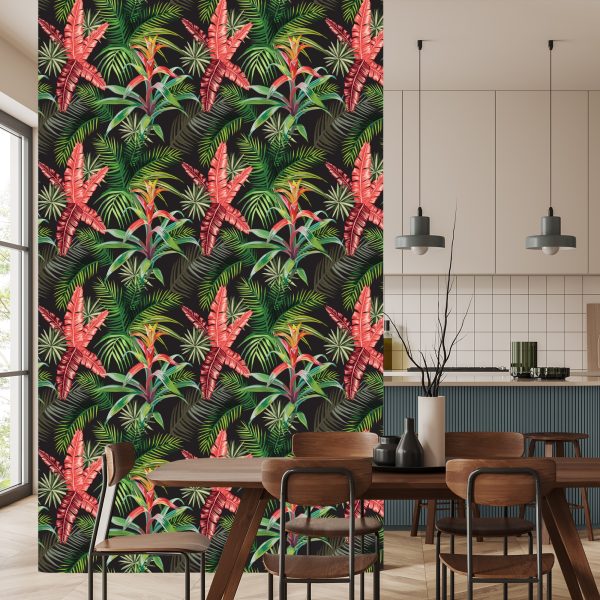 Behang Palmbladeren En Exotische Bloemen - Afbeelding 4