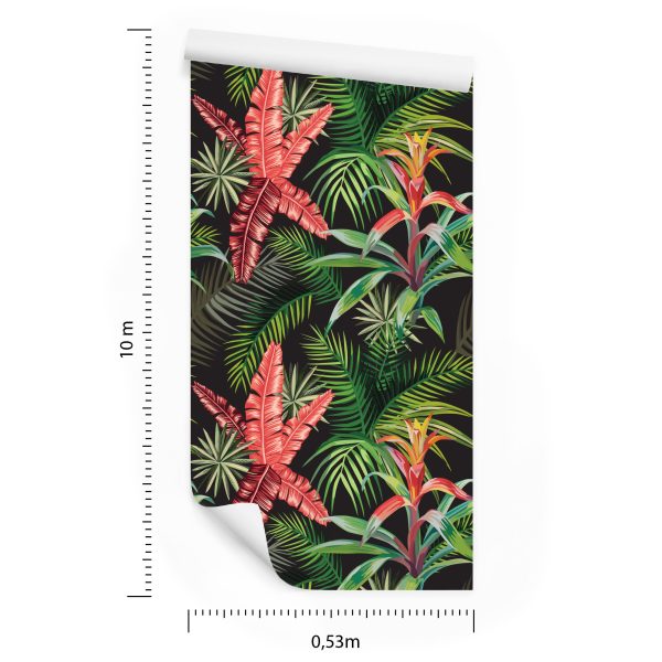 Behang Palmbladeren En Exotische Bloemen - Afbeelding 8